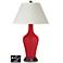 White Empire Jug Table Lamp - 2 Outlets and USB in Ribbon Red