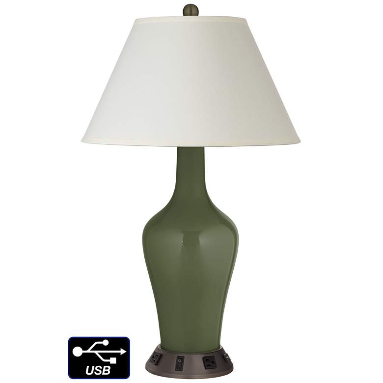 Image 1 White Empire Jug Table Lamp - 2 Outlets and USB in Secret Garden