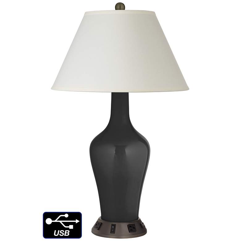 Image 1 White Empire Jug Table Lamp - 2 Outlets and USB in Tricorn Black