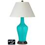White Empire Jug Table Lamp - 2 Outlets and USB in Turquoise