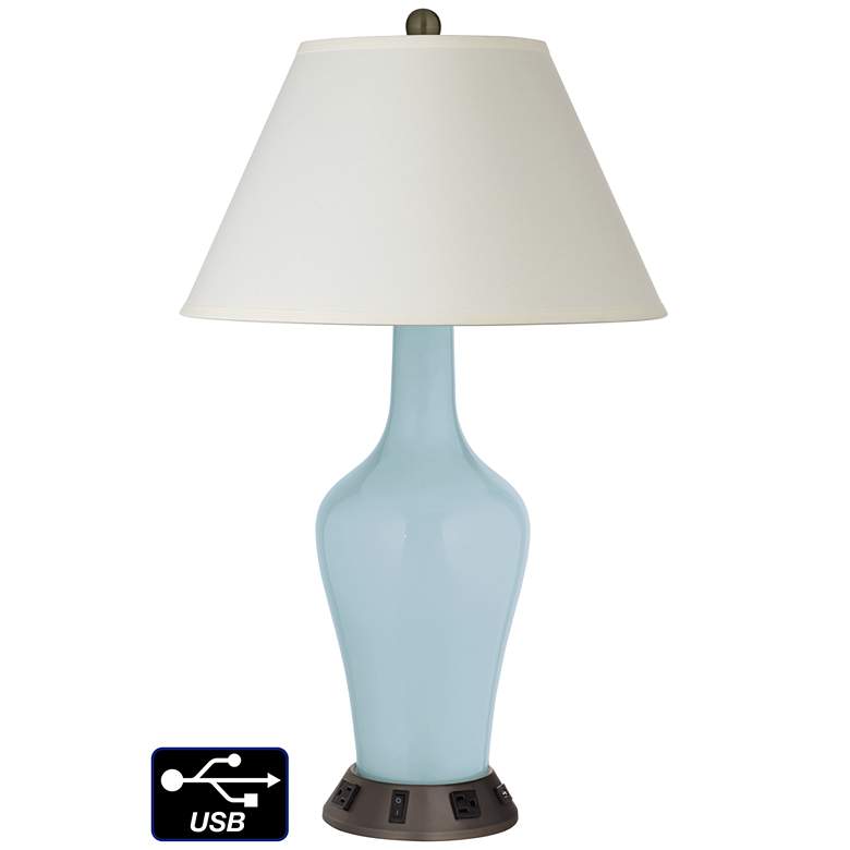 Image 1 White Empire Jug Table Lamp - 2 Outlets and USB in Vast Sky