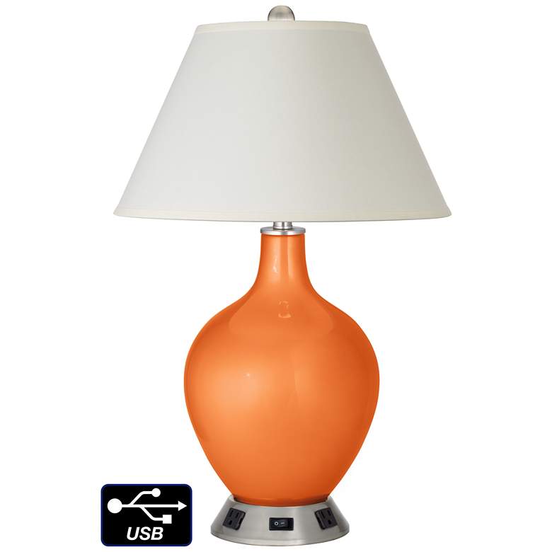 Image 1 White Empire Lamp - 2 Outlets and USB in Burnt Orange Metallic