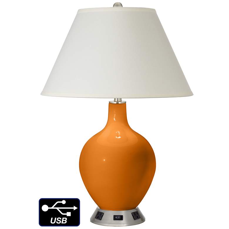 Image 1 White Empire Table Lamp - 2 Outlets and USB in Cinnamon Spice