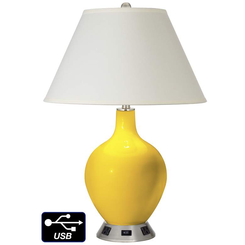 Image 1 White Empire Table Lamp - 2 Outlets and USB in Citrus