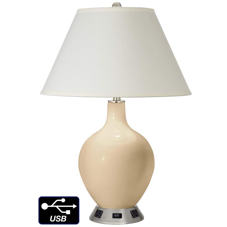 Image 1 White Empire Table Lamp - 2 Outlets and USB in Colonial Tan