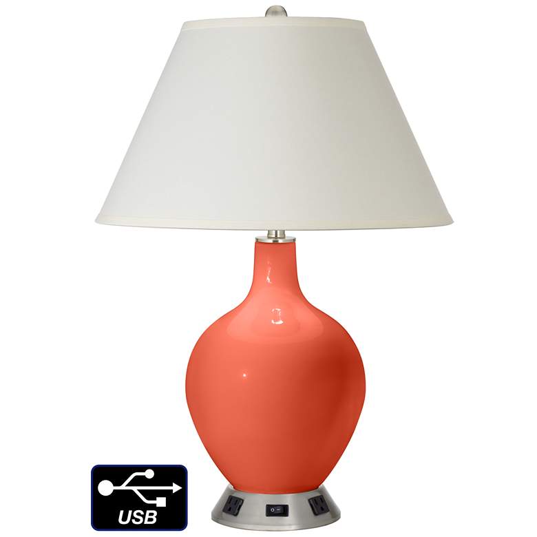 Image 1 White Empire Table Lamp - 2 Outlets and USB in Daring Orange