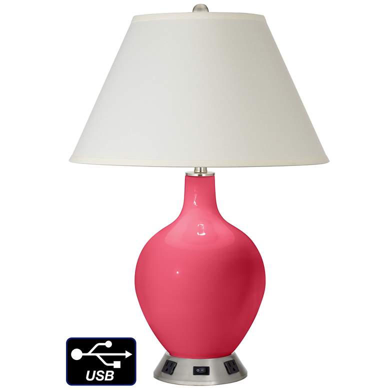 Image 1 White Empire Table Lamp - 2 Outlets and USB in Eros Pink