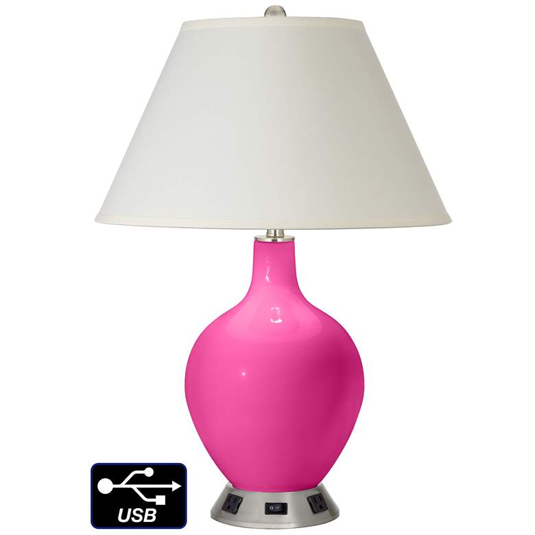 Image 1 White Empire Table Lamp - 2 Outlets and USB in Fuchsia