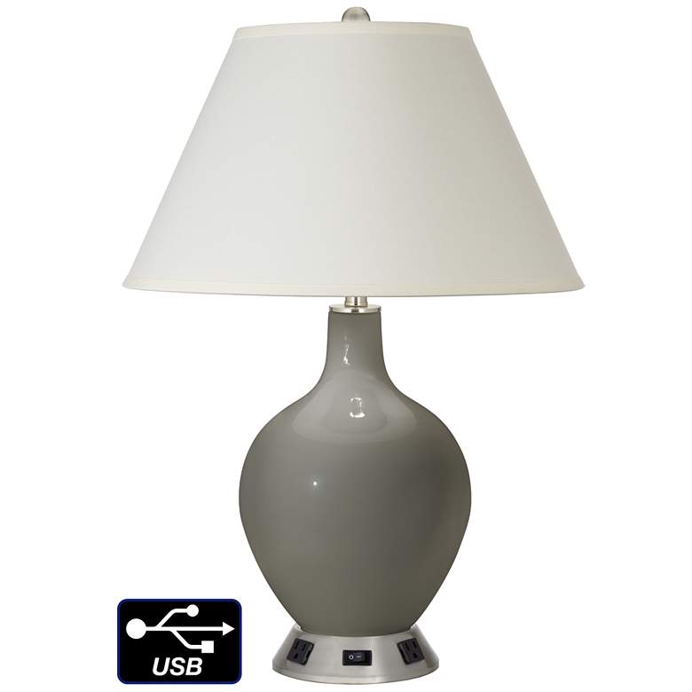 Image 1 White Empire Table Lamp - 2 Outlets and USB in Gauntlet Gray