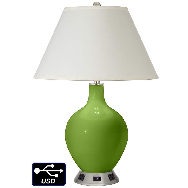 Image 1 White Empire Table Lamp - 2 Outlets and USB in Gecko