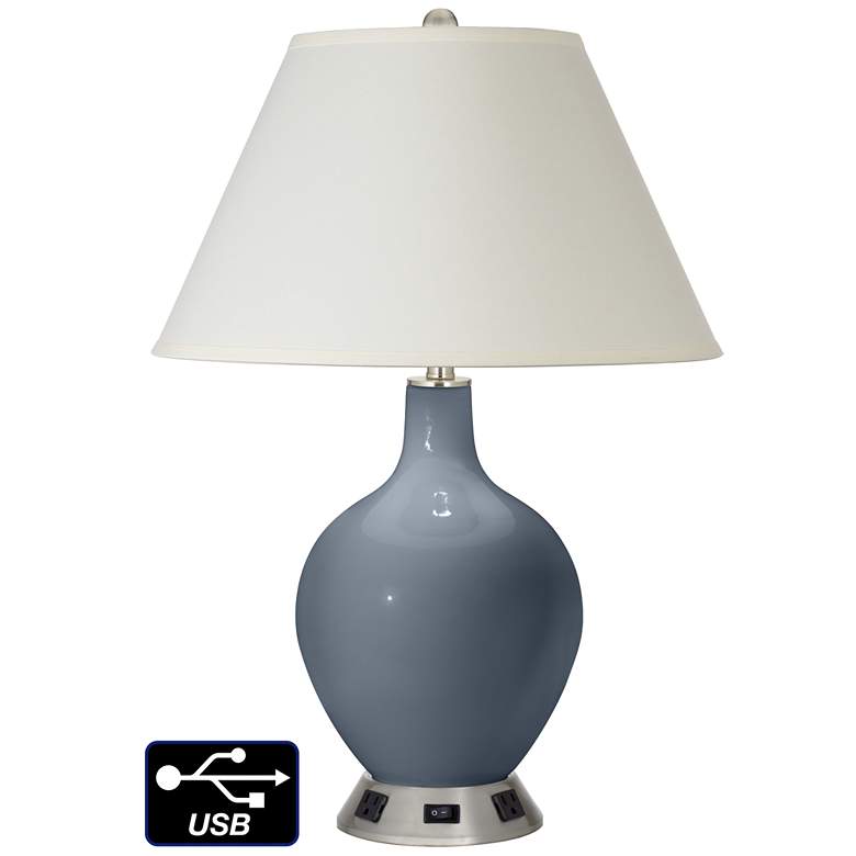 Image 1 White Empire Table Lamp - 2 Outlets and USB in Granite Peak