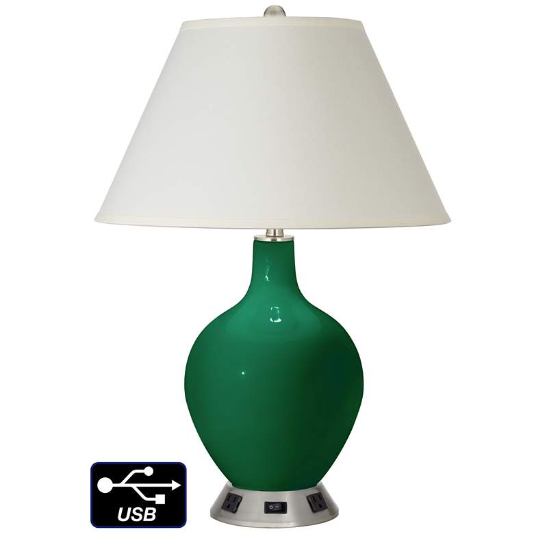 Image 1 White Empire Table Lamp - 2 Outlets and USB in Greens