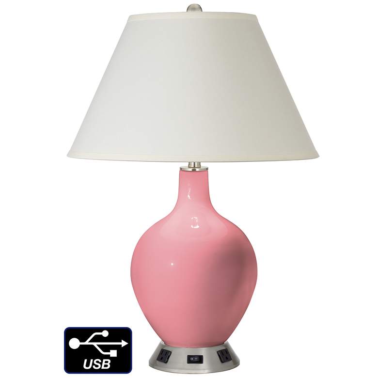 Image 1 White Empire Table Lamp - 2 Outlets and USB in Haute Pink