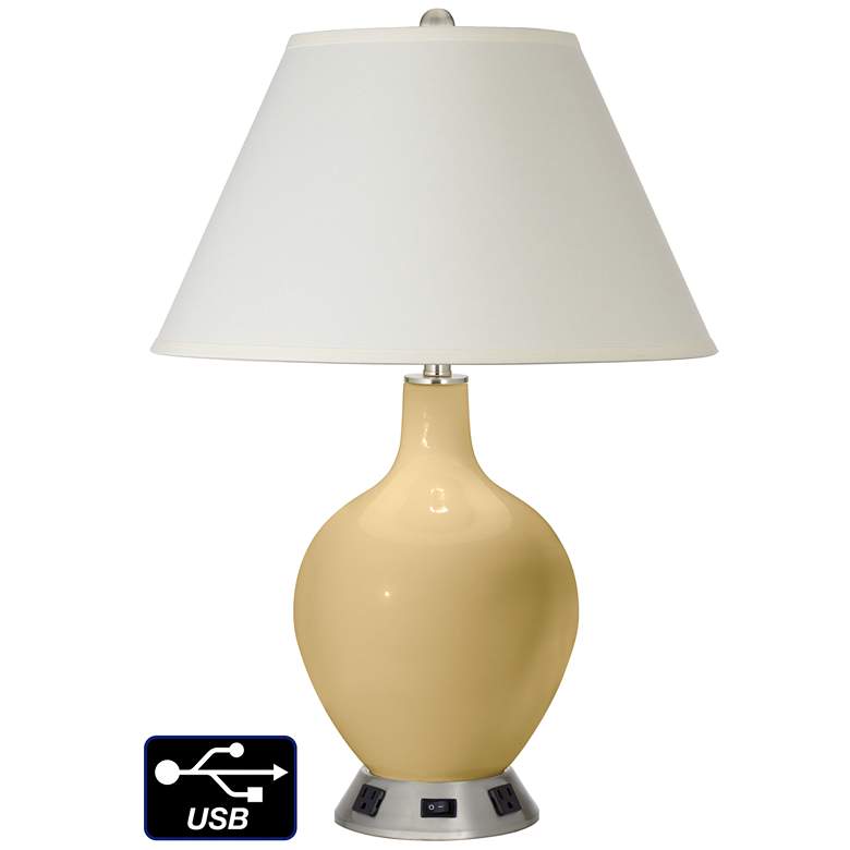 Image 1 White Empire Table Lamp - 2 Outlets and USB in Humble Gold
