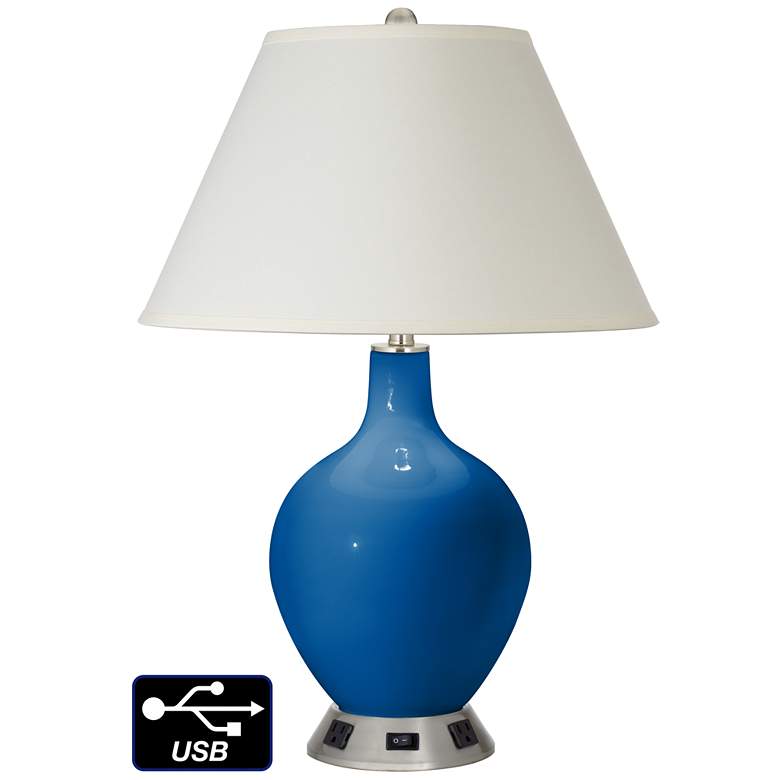 Image 1 White Empire Table Lamp - 2 Outlets and USB in Hyper Blue