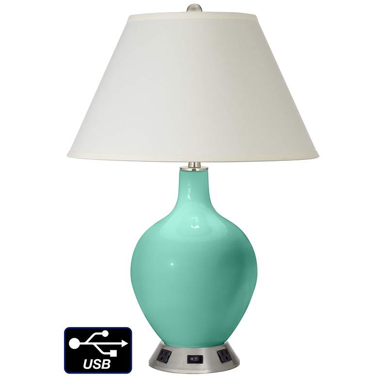 Image 1 White Empire Table Lamp - 2 Outlets and USB in Larchmere