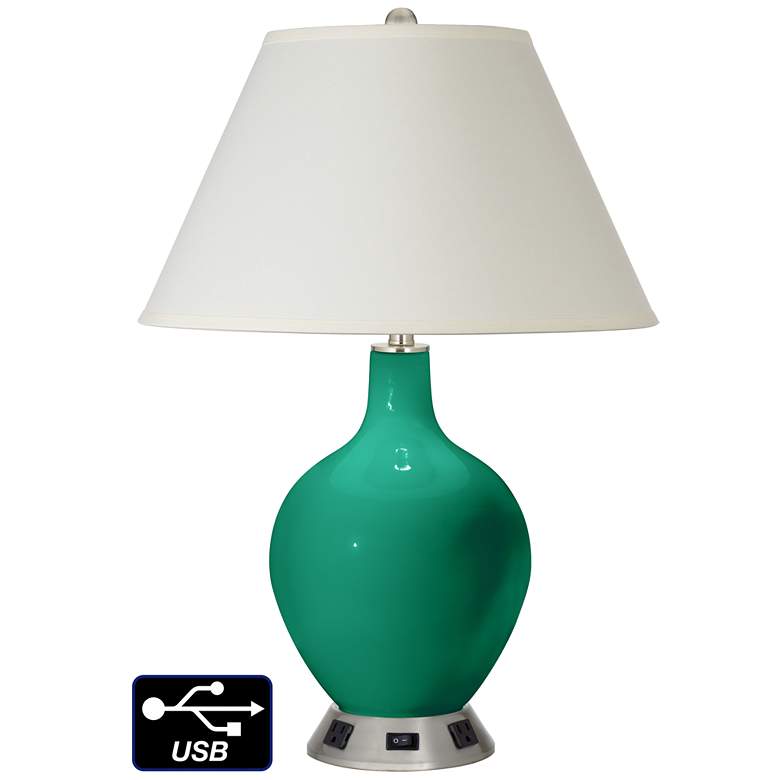 Image 1 White Empire Table Lamp - 2 Outlets and USB in Leaf