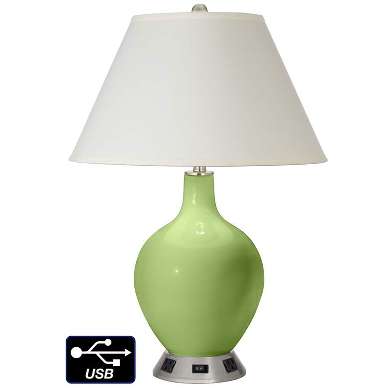 Image 1 White Empire Table Lamp - 2 Outlets and USB in Lime Rickey