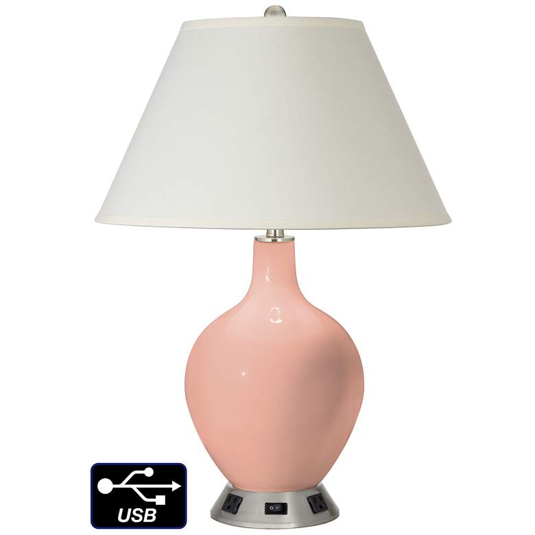 Image 1 White Empire Table Lamp - 2 Outlets and USB in Mellow Coral
