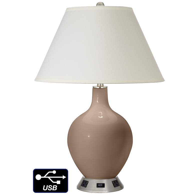 Image 1 White Empire Table Lamp - 2 Outlets and USB in Mocha