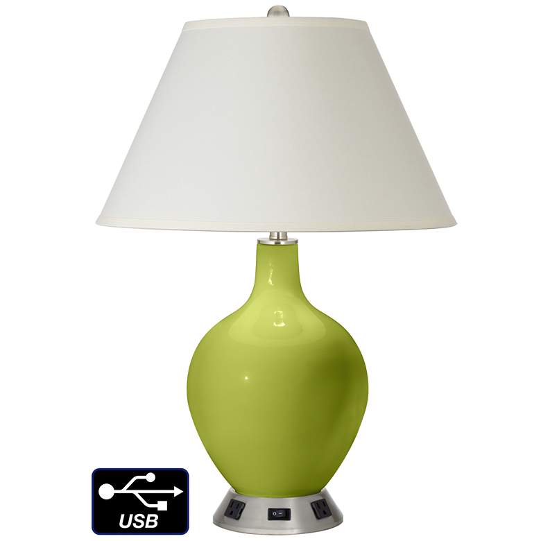 Image 1 White Empire Table Lamp - 2 Outlets and USB in Parakeet
