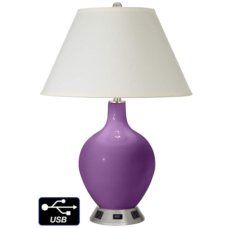 Image 1 White Empire Table Lamp - 2 Outlets and USB in Passionate Purple