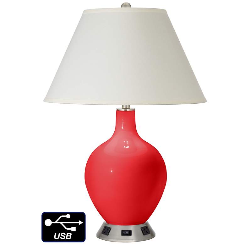 Image 1 White Empire Table Lamp - 2 Outlets and USB in Poppy Red