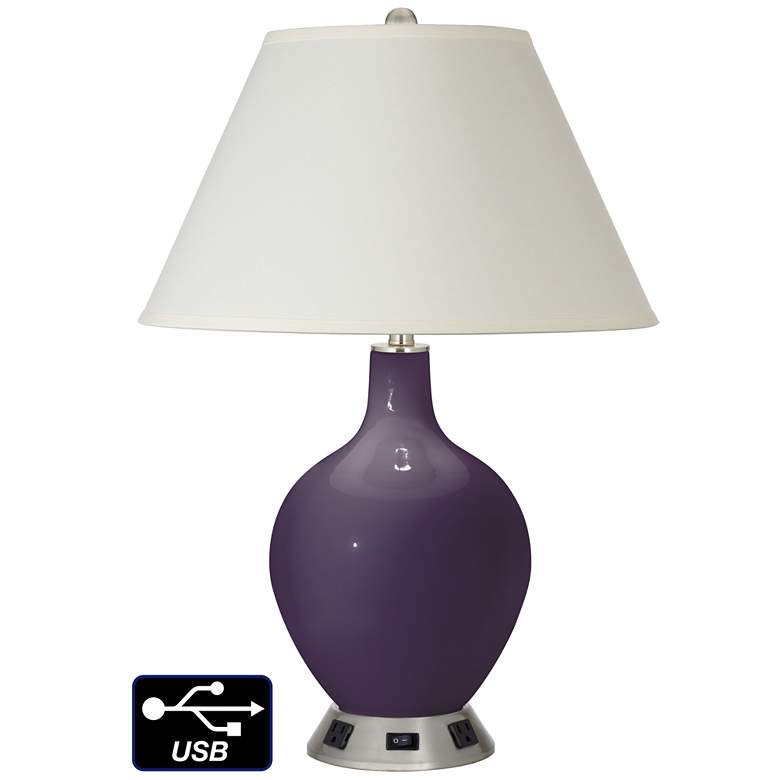 Image 1 White Empire Table Lamp - 2 Outlets and USB in Quixotic Plum