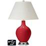 White Empire Table Lamp - 2 Outlets and USB in Ribbon Red