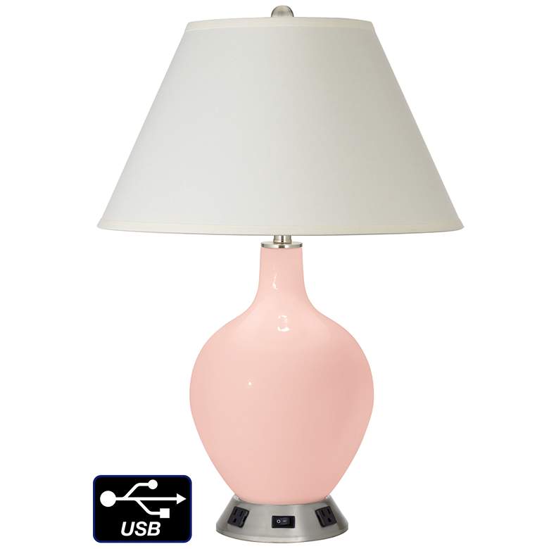 Image 1 White Empire Table Lamp - 2 Outlets and USB in Rose Pink