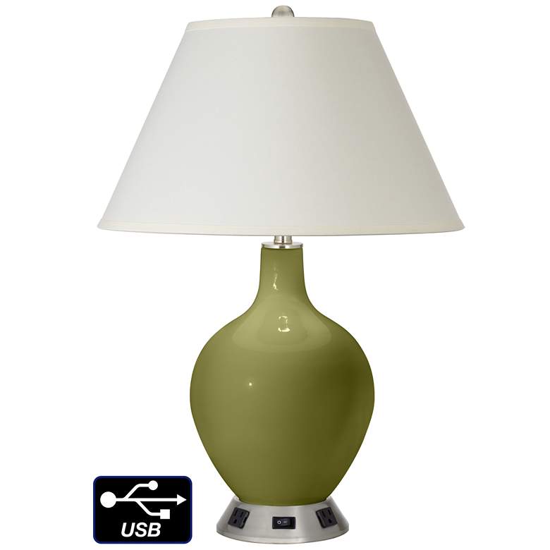 Image 1 White Empire Table Lamp - 2 Outlets and USB in Rural Green