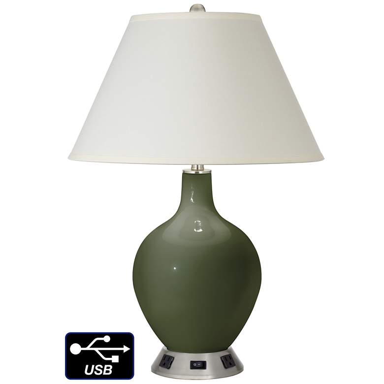 Image 1 White Empire Table Lamp - 2 Outlets and USB in Secret Garden