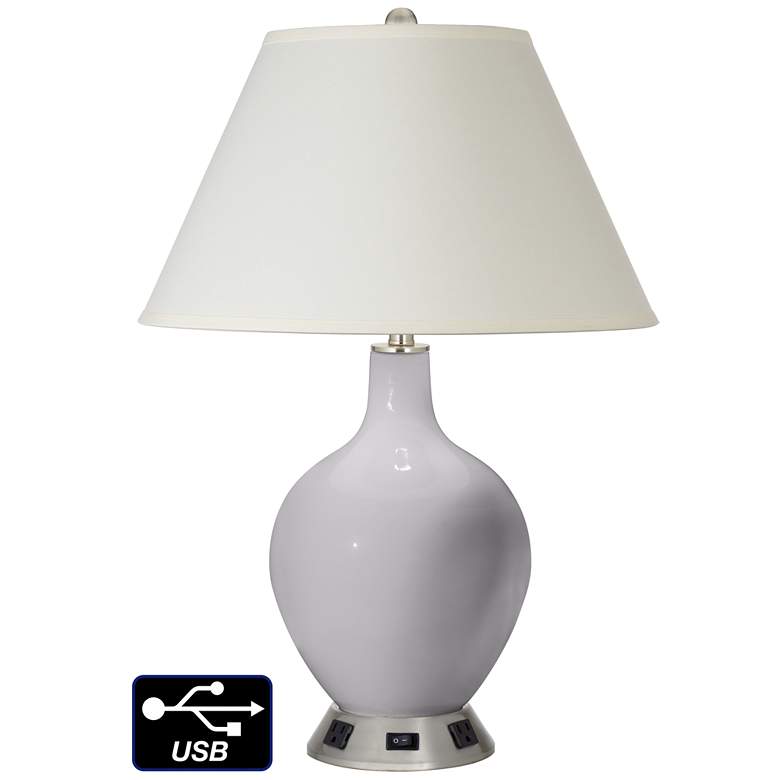 Image 1 White Empire Table Lamp - 2 Outlets and USB in Swanky Gray