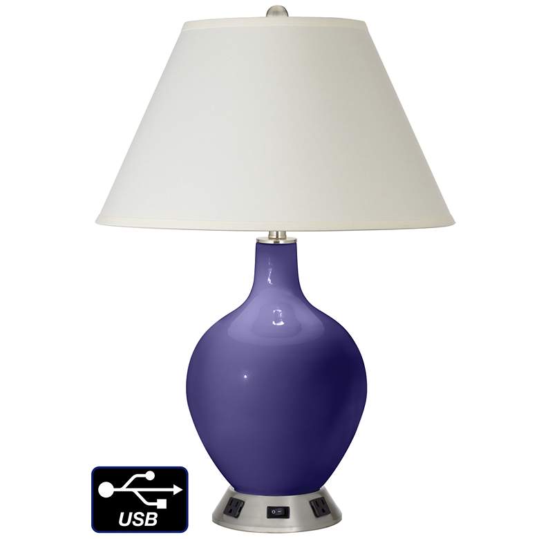 Image 1 White Empire Table Lamp - 2 Outlets and USB in Valiant Violet