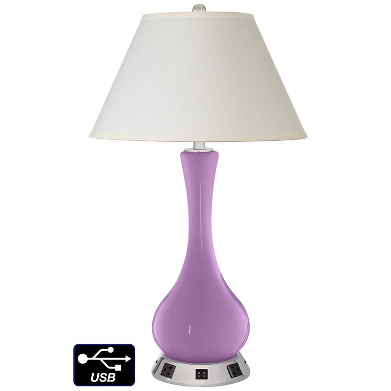 Image 1 White Empire Vase Lamp - 2 Outlets and 2 USBs in African Violet