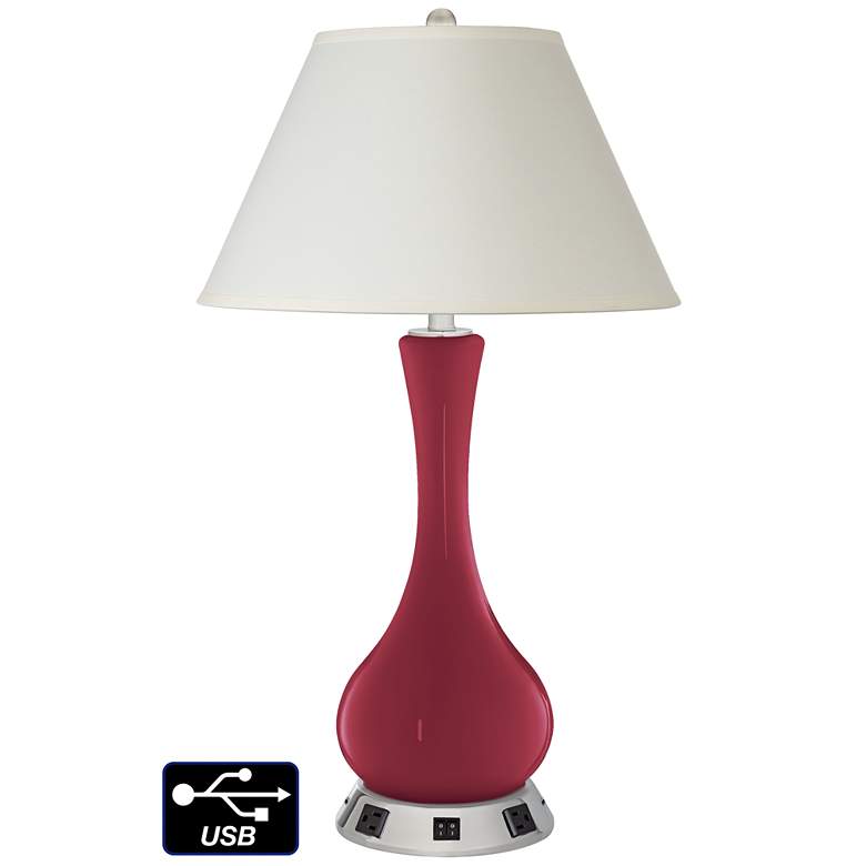 Image 1 White Empire Vase Lamp - 2 Outlets and 2 USBs in Antique Red