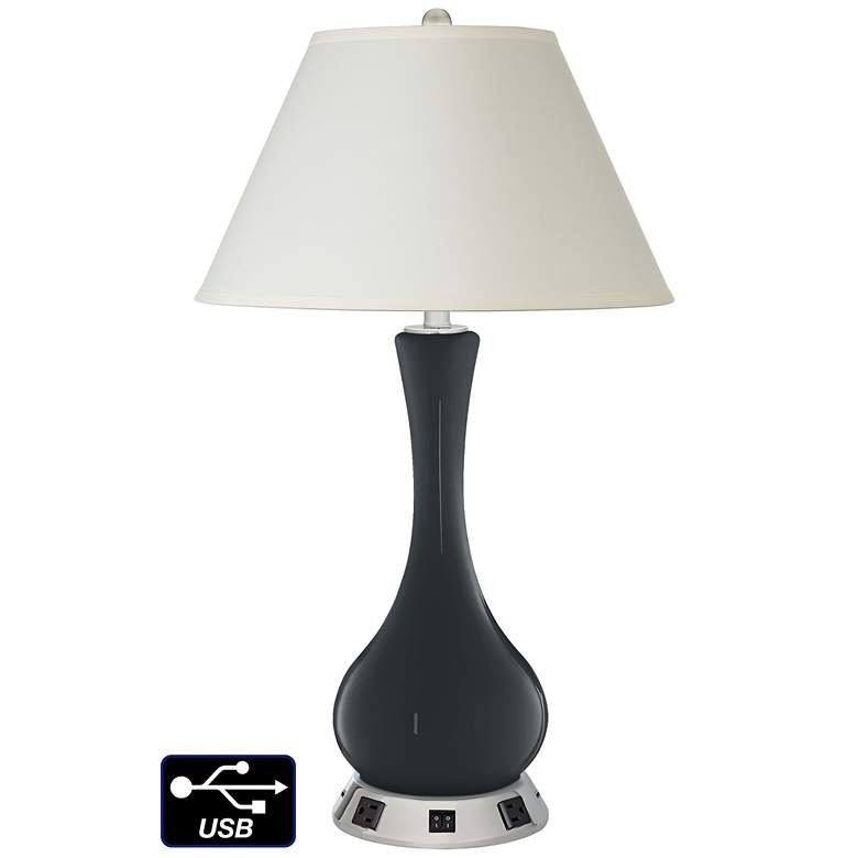 Image 1 White Empire Vase Lamp - 2 Outlets and 2 USBs in Black of Night