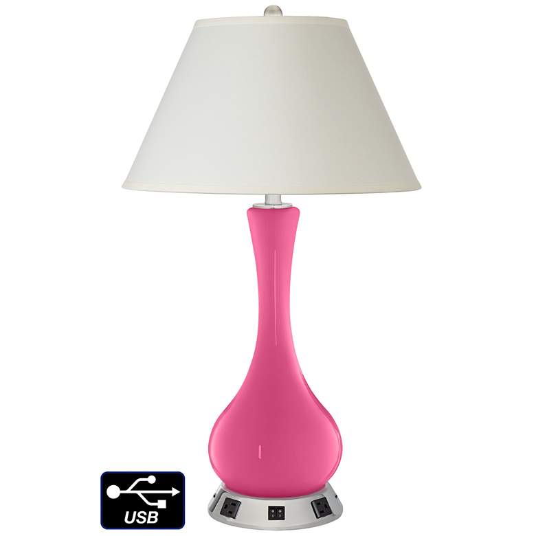 Image 1 White Empire Vase Lamp - 2 Outlets and 2 USBs in Blossom Pink