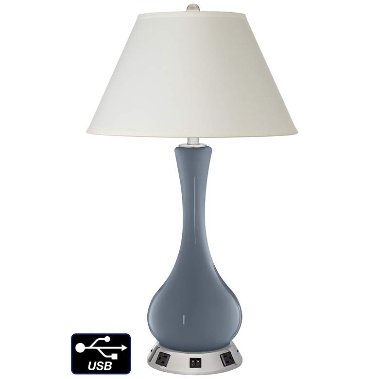 Image 1 White Empire Vase Lamp - 2 Outlets and 2 USBs in Granite Peak