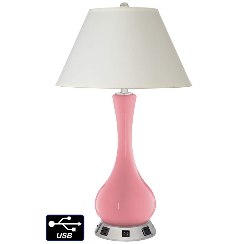 Image 1 White Empire Vase Lamp - 2 Outlets and 2 USBs in Haute Pink