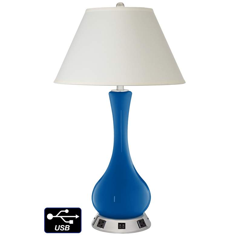 Image 1 White Empire Vase Lamp - 2 Outlets and 2 USBs in Hyper Blue