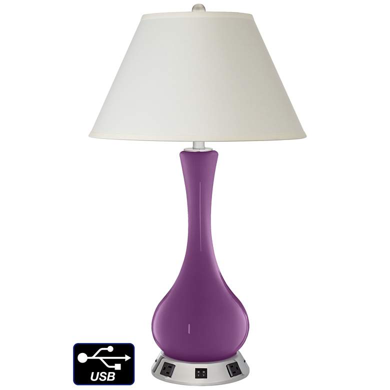 Image 1 White Empire Vase Lamp - 2 Outlets and 2 USBs in Kimono Violet
