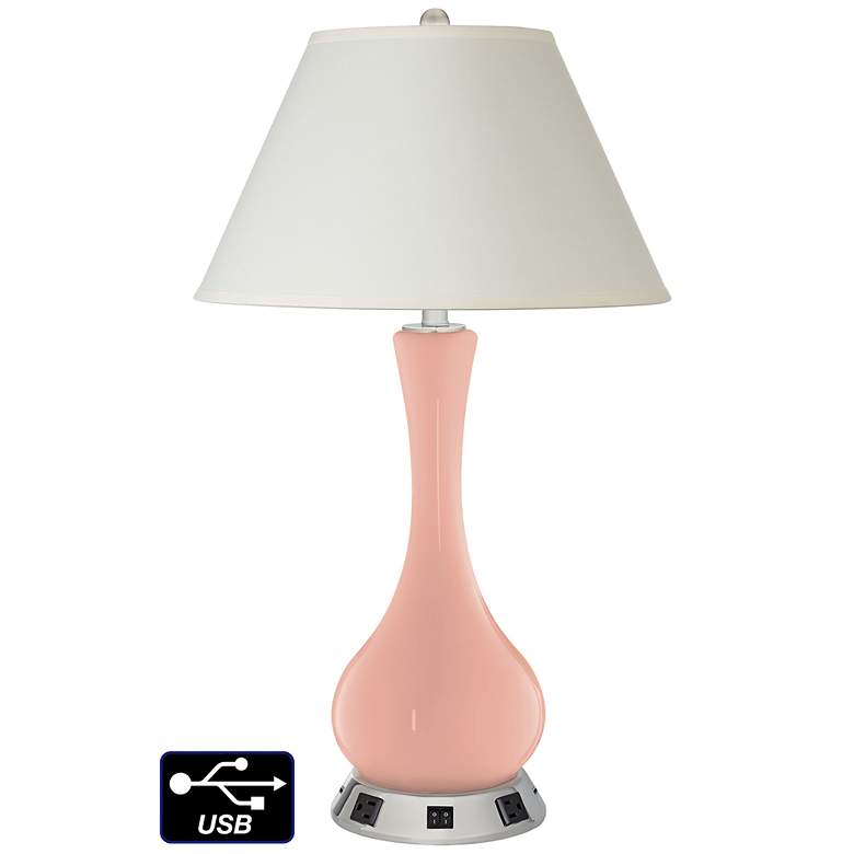 Image 1 White Empire Vase Lamp - 2 Outlets and 2 USBs in Mellow Coral