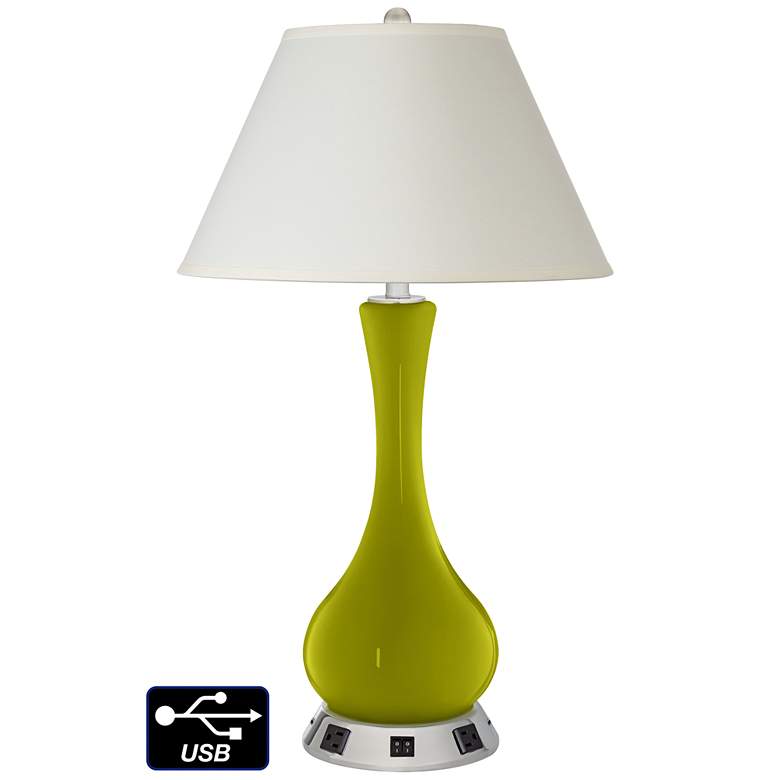 Image 1 White Empire Vase Lamp - 2 Outlets and 2 USBs in Olive Green