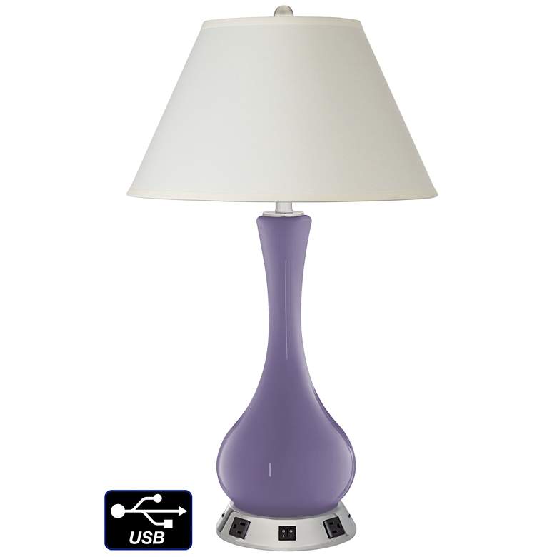Image 1 White Empire Vase Lamp - 2 Outlets and 2 USBs in Purple Haze