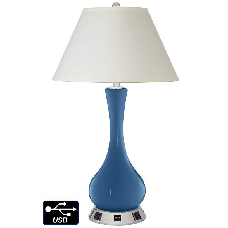 Image 1 White Empire Vase Lamp - 2 Outlets and 2 USBs in Regatta Blue