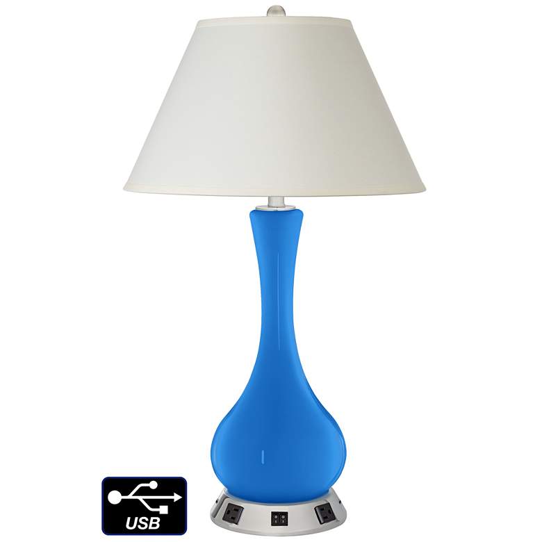 Image 1 White Empire Vase Lamp - 2 Outlets and 2 USBs in Royal Blue