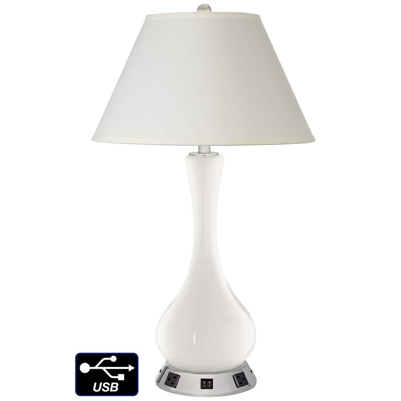 Image 1 White Empire Vase Lamp - 2 Outlets and 2 USBs in Winter White