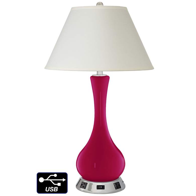 Image 1 White Empire Vase Lamp - 2 Outlets and USB in French Burgundy