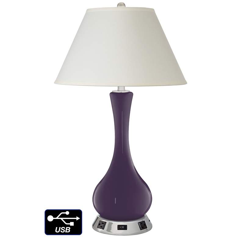 Image 1 White Empire Vase Lamp - 2 Outlets and USB in Quixotic Plum